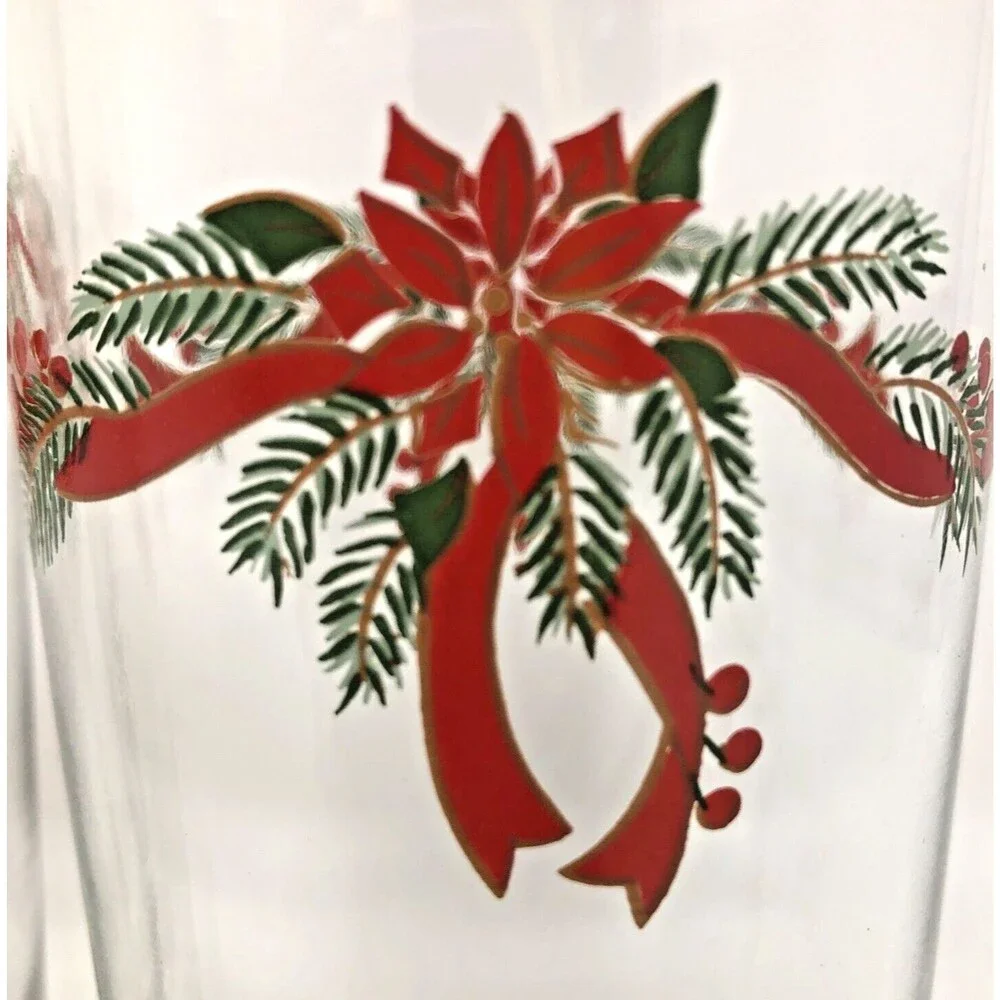 Anchor Hocking Poinsettia & Ribbon Tumblers Holiday Iced Teas 16 oz Set of 4 NEW